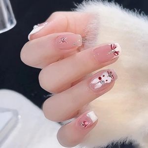 Cute nails press on short square glossy nails